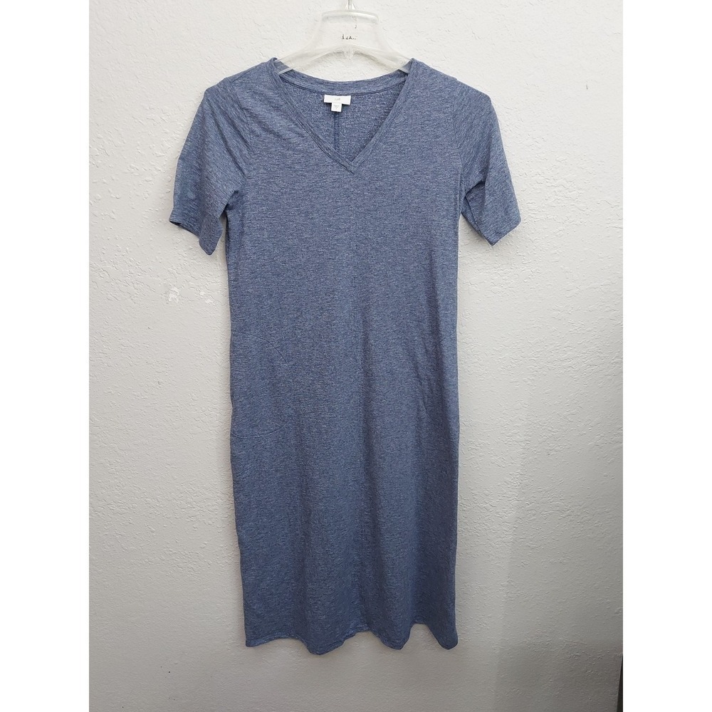J Jill Dress Womens Small Heathered Blue V Neck Maxi Short Sleeve Cotton Stretch